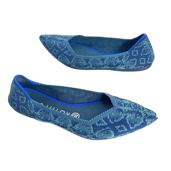 Rothys Shoes Blue Emerald Snake Print The Point Ballet Flats Size 8 Nice! - Picture 3 of 9